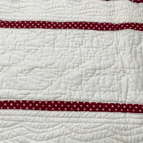 VTG Quilted table runner Maroon star print quilt handmade burgundy 4th july Patr - Picture 5 of 14
